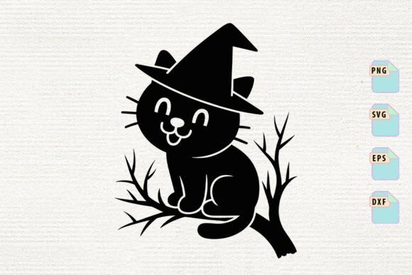 Black Witch Silhouette Cat Halloween Svg