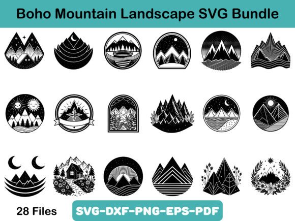 Boho Mountain Landscape SVG Bundle