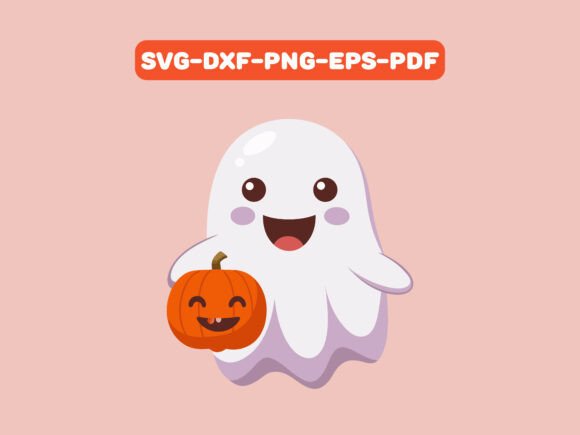 Cute Cartoon Ghost with Pumpkin SVG